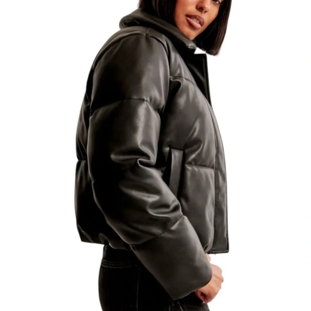 🖤🖤 NWT Abercrombie & Fitch Vegan Leather Mini Puffer Jacket in Black – Size XL - Picture 3 of 11